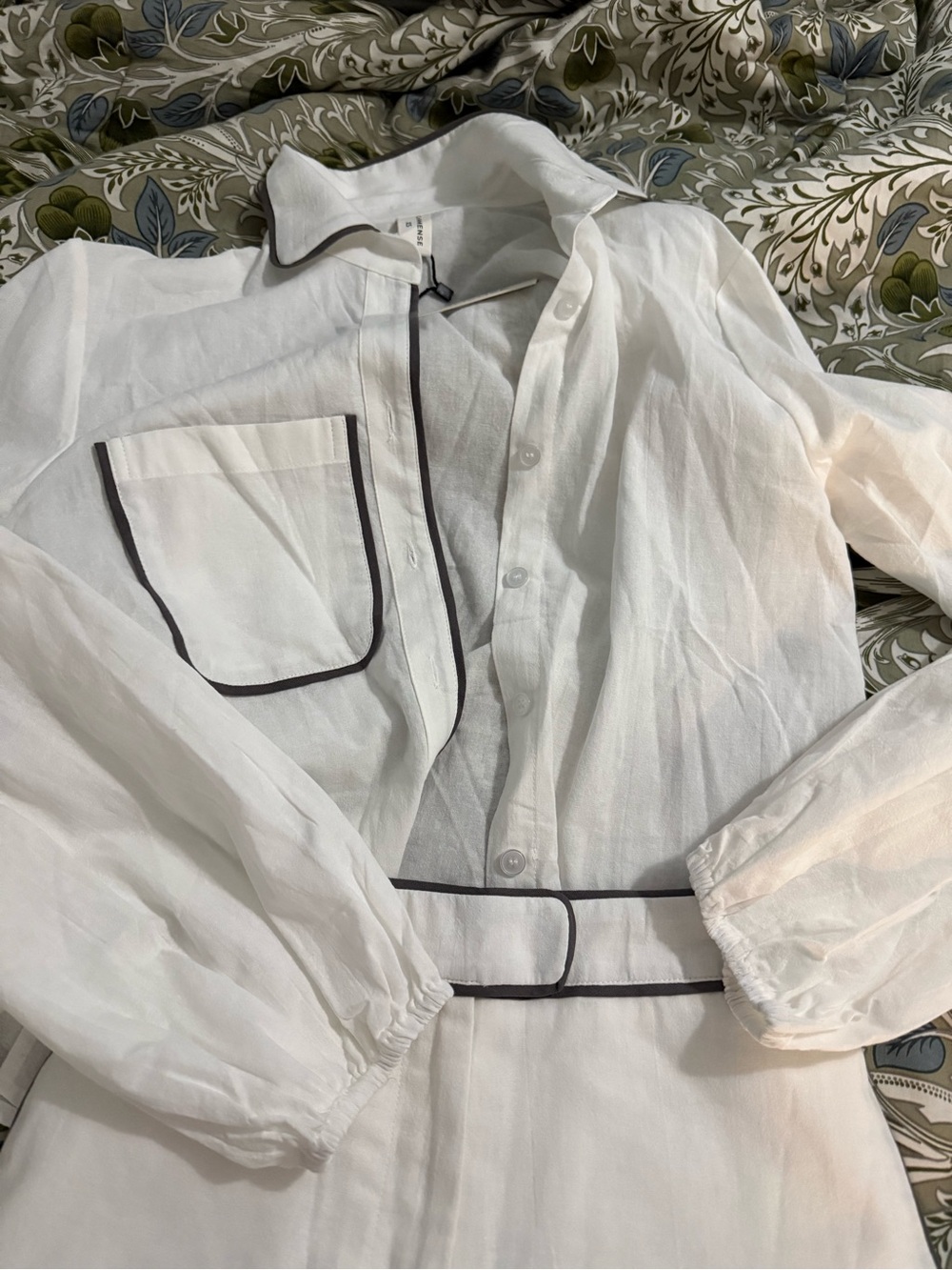 Commense White cotton and Linen Two-Piece short Set with Contrast Piping XS - Picture 5 of 5